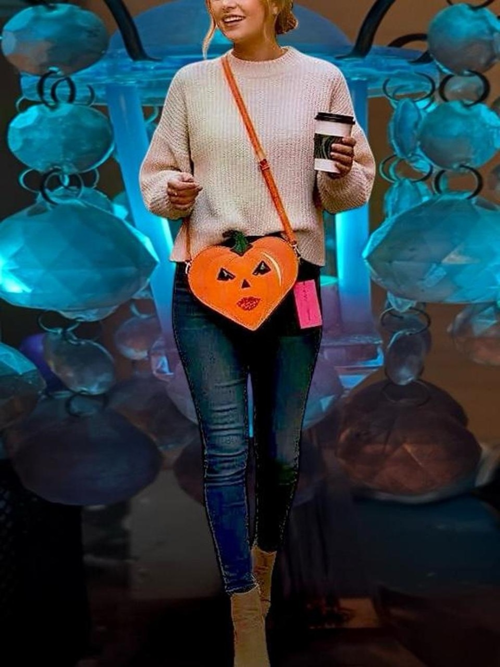 Betsey Johnson NWT Heart Shaped jack o lantern Red Glitter Lips Halloween Bag - Picture 6 of 11